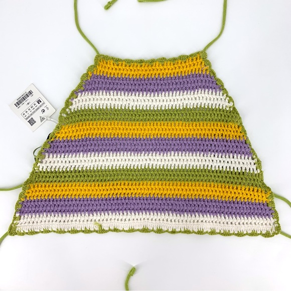 Zara NWT Striped Crochet Backless Halter Top with Ties, Medium - Picture 12 of 15